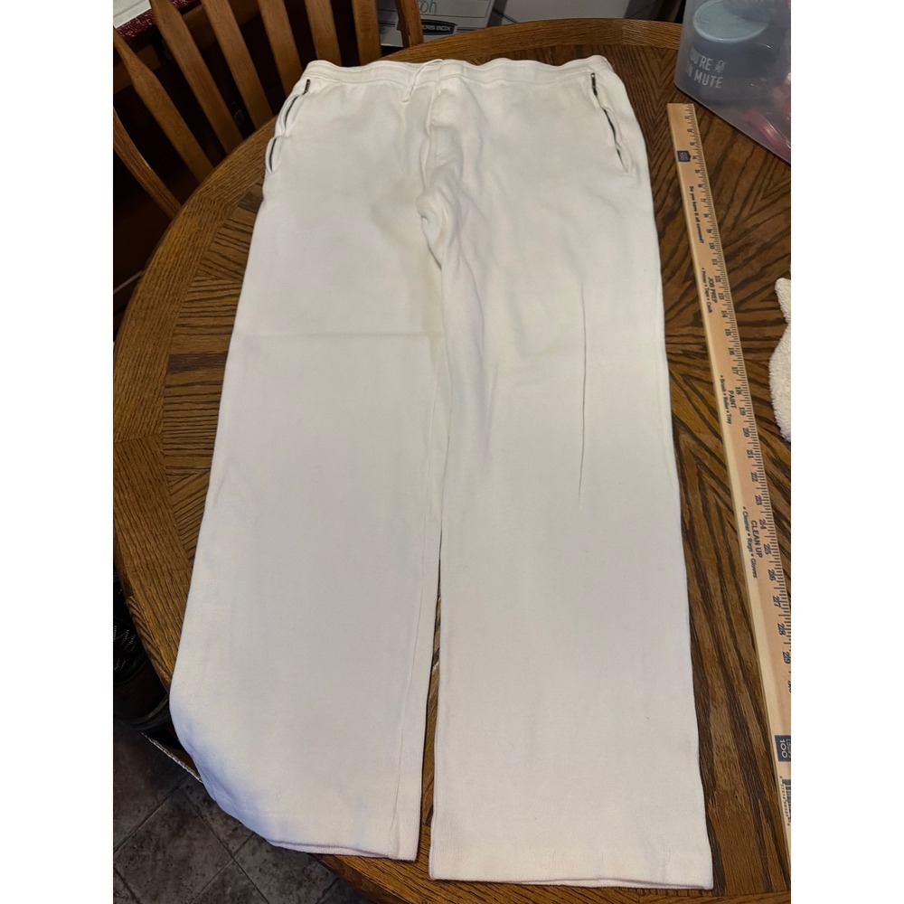 Ralph Lauren Purple Label White Cotton Ribbed Wide Leg Lounge Pants XL Italy